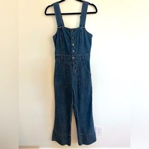Aerie fitted flare leg denim overalls size XS